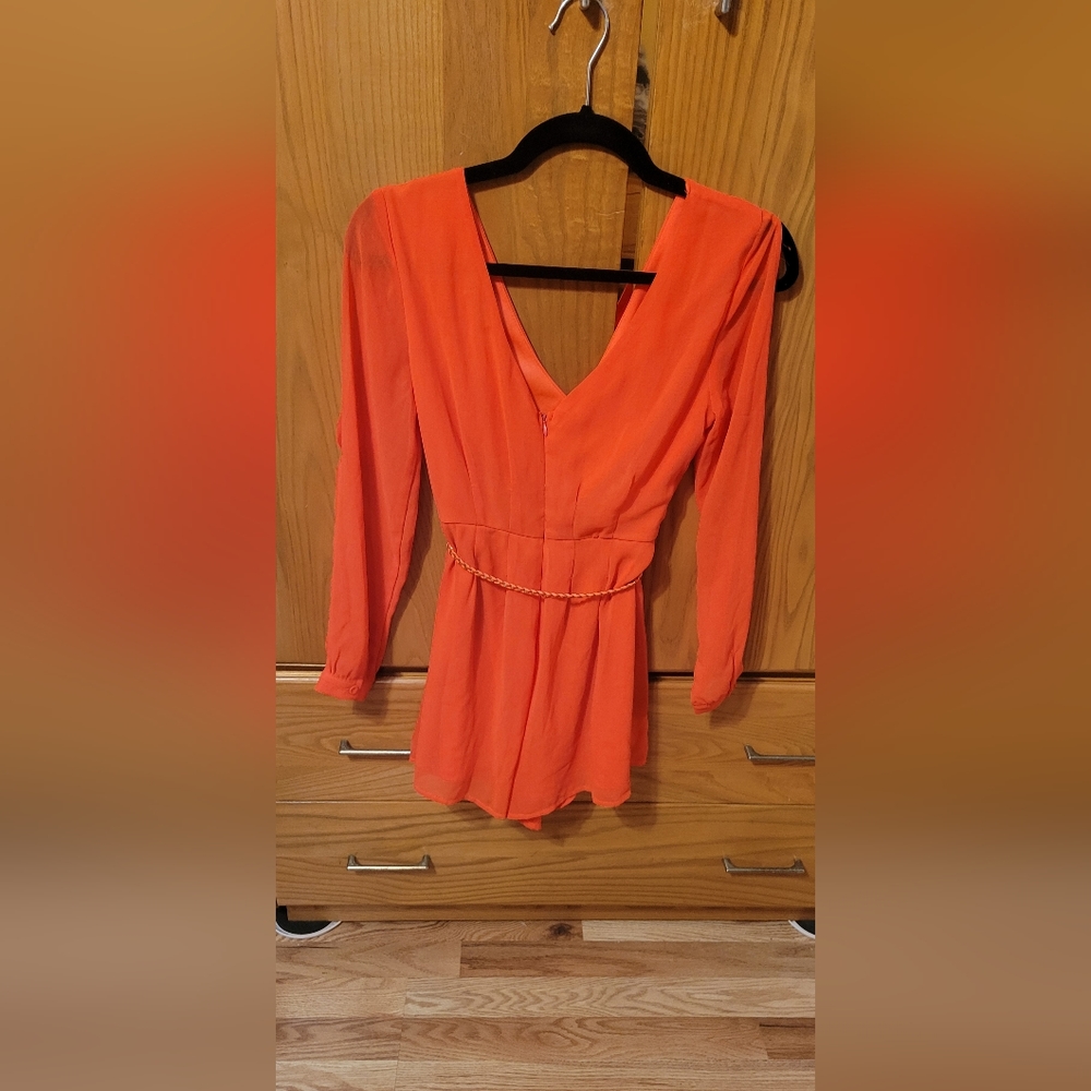 Long sleeve romper in size small. Deep coral color. - Picture 4 of 7